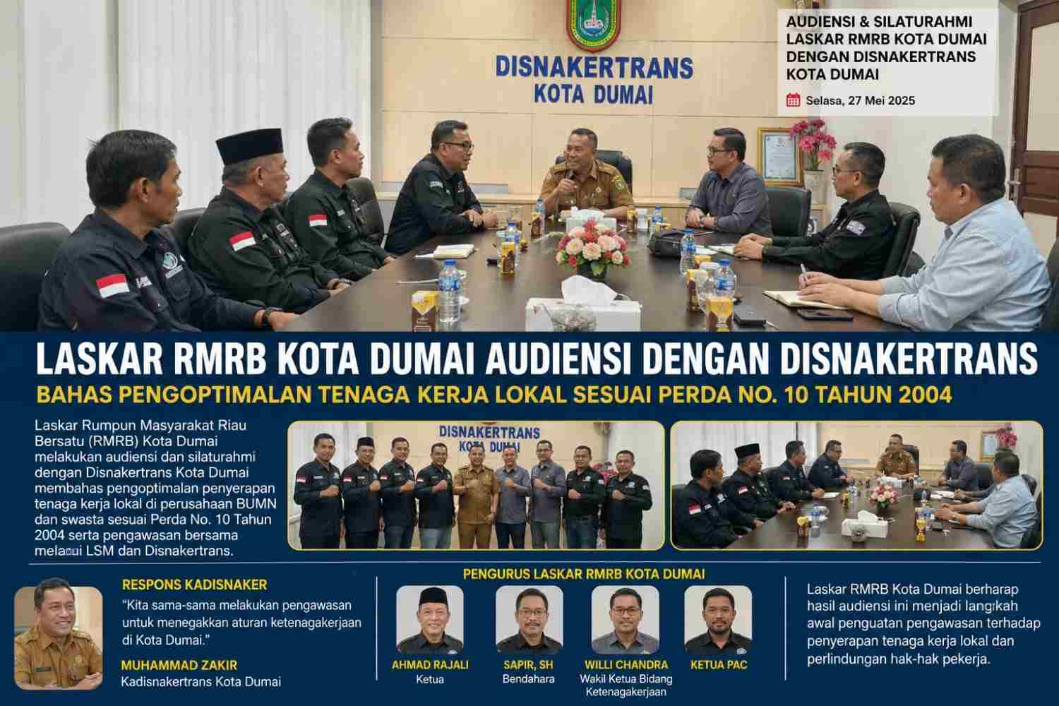 LASKAR RMRB KOTA DUMAI Audiensi Dengan Disnakertrans Kota Dumai, Sorot Tenaga Kerja Lokal dan Pengupahan.
