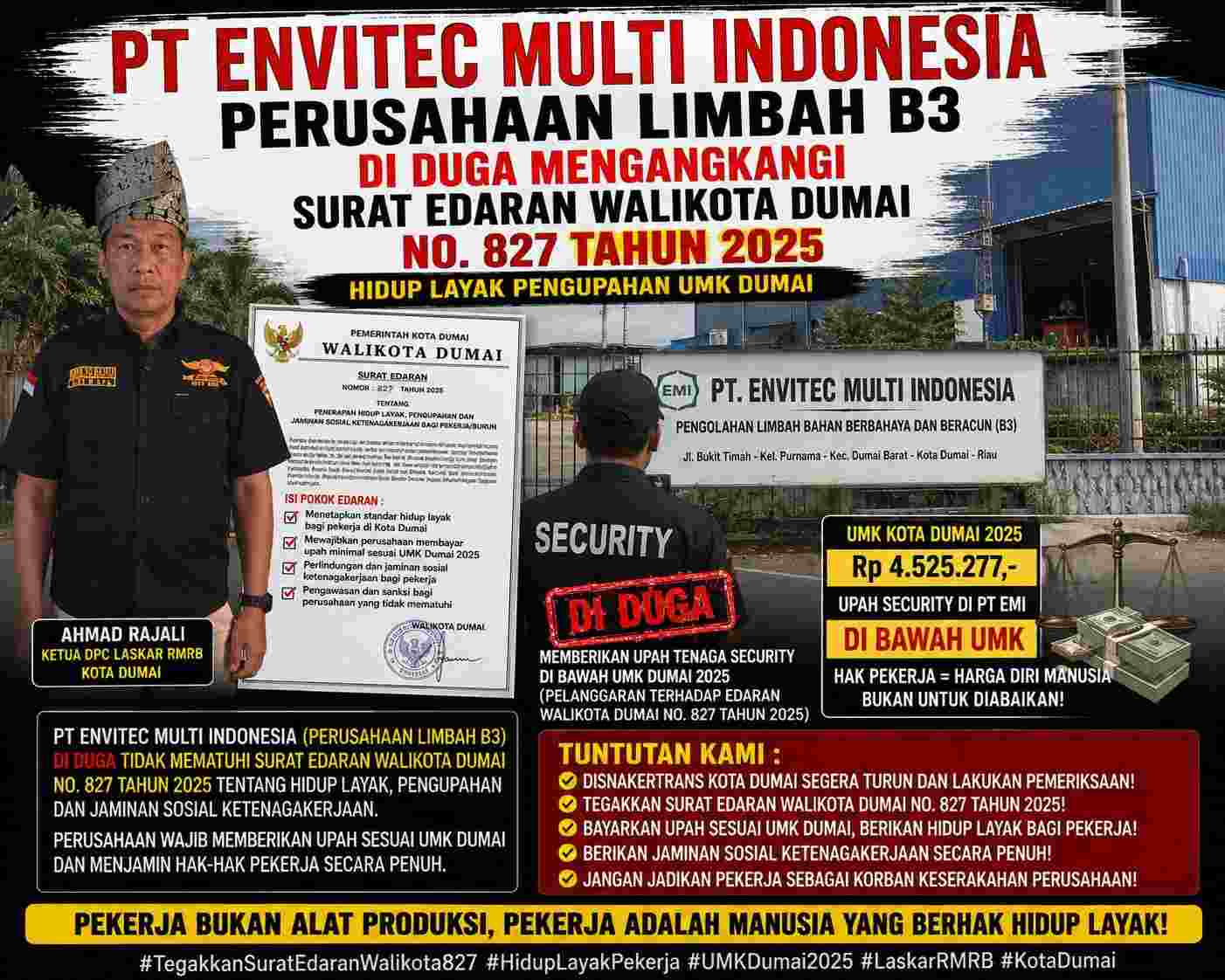 PT Envitec Multi Indonesia Diduga Bayar Upah Pekerja Pengamanan di Bawah UMK Dumai.