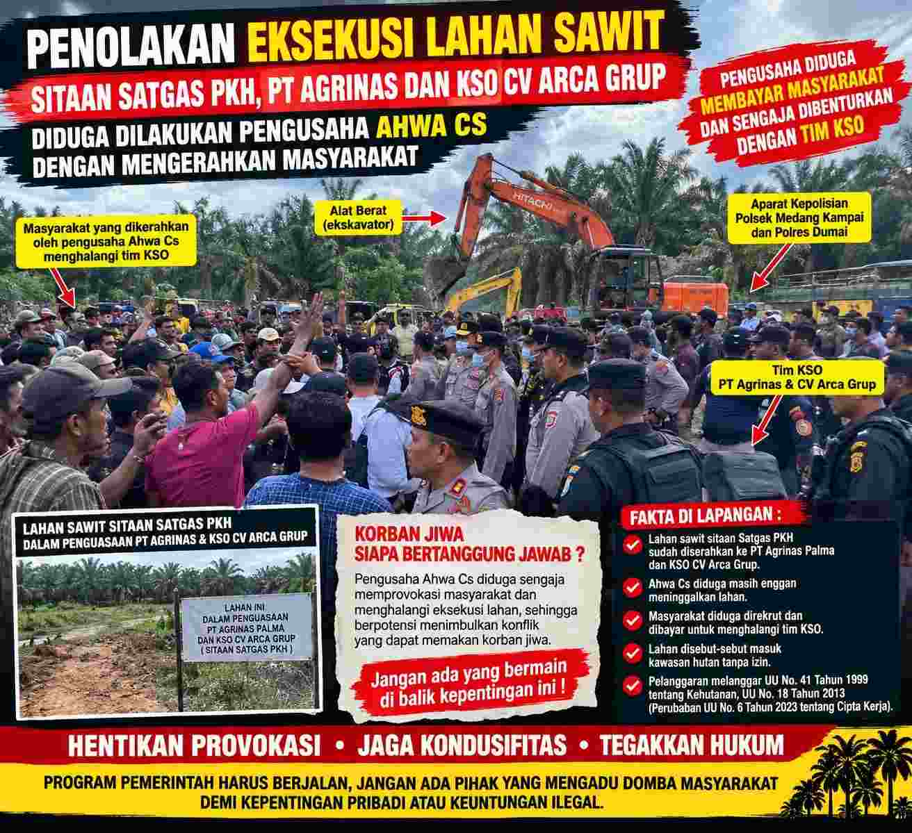 Ahwa Cs Diduga Enggan Tinggalkan Lahan Sawit yang Disebut Telah Disita Satgas PKH, Tim Agrinas dan KSO CV Arca Grup Hadapi Penghadangan.
