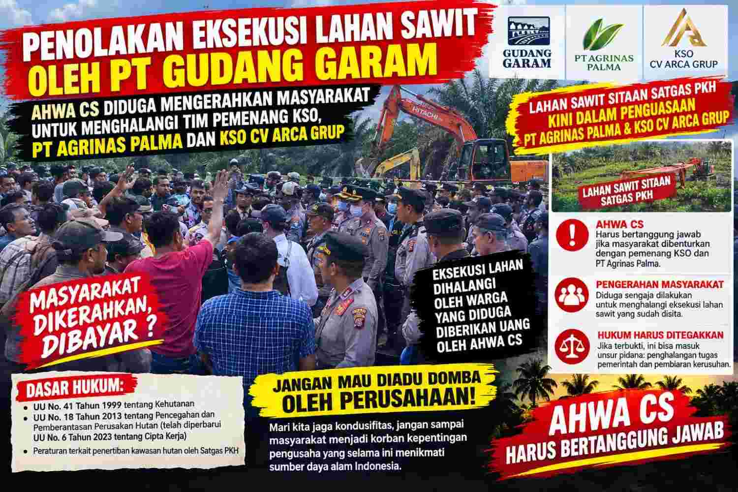 Penghadangan Tim KSO CV. Arca Grup dan PT. Agrinas Palma Sorotan DPD LKLH Dumai.