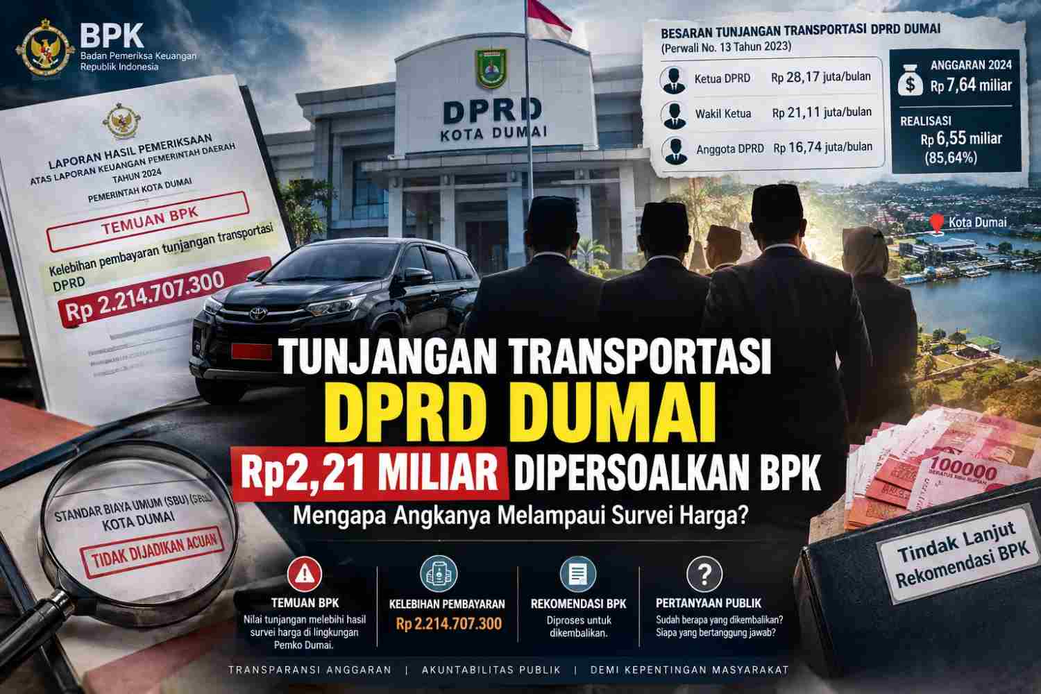 Tunjangan Transportasi DPRD Dumai Rp.2,21 Miliar Dipersoalkan BPK, Mengapa Angkanya Melampaui Survei Harga?