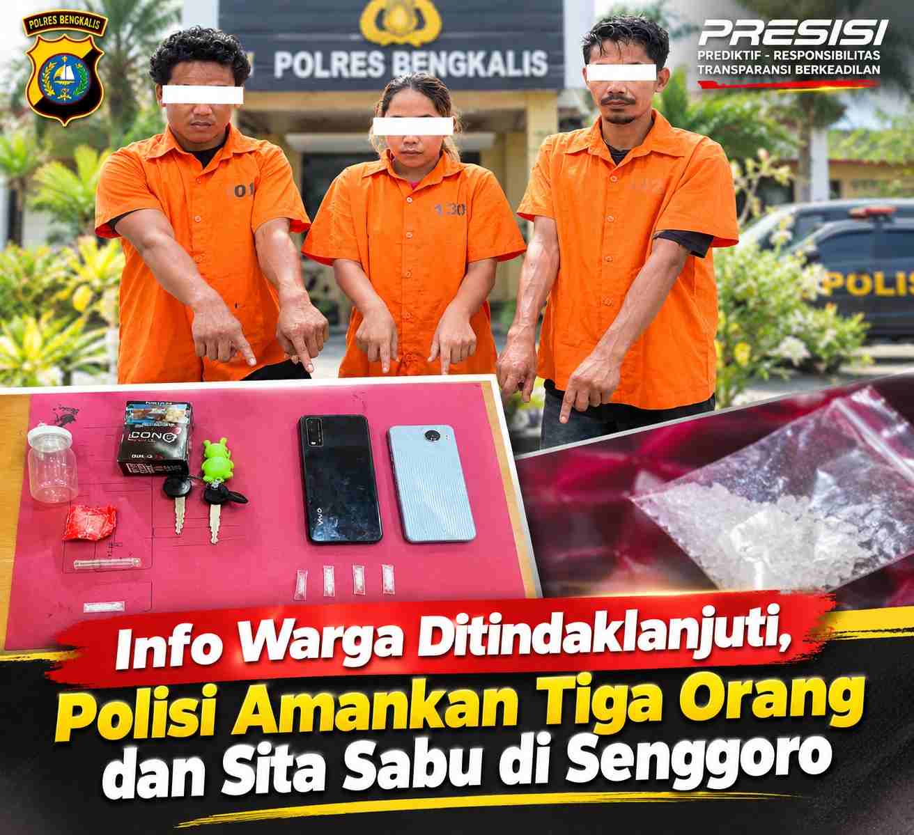 Info Warga Ditindaklanjuti, Polisi Amankan Tiga Orang dan Sita Sabu di Senggoro