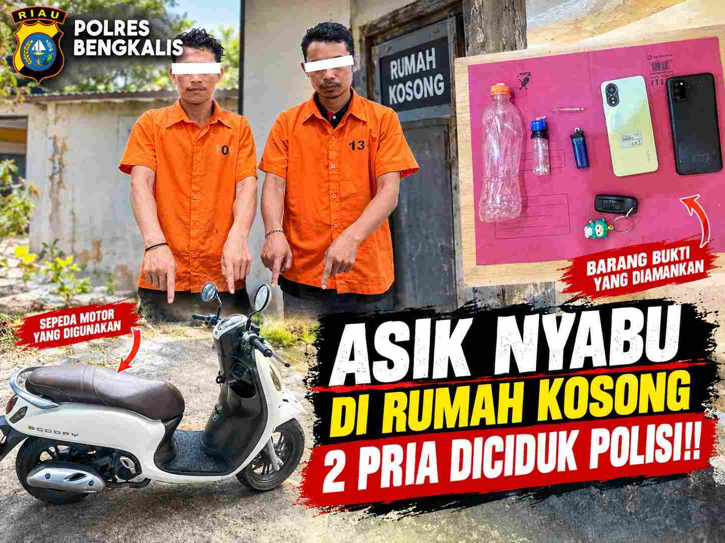 ASIK NYABU DI RUMAH KOSONG, 2 PRIA DICIDUK POLISI!!