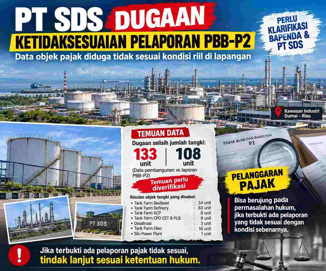 Dugaan Ketidaksesuaian Pelaporan PBB-P2 PT SDS Disorot Laskar RMRB, Selisih Data Tangki Capai 25 Unit.