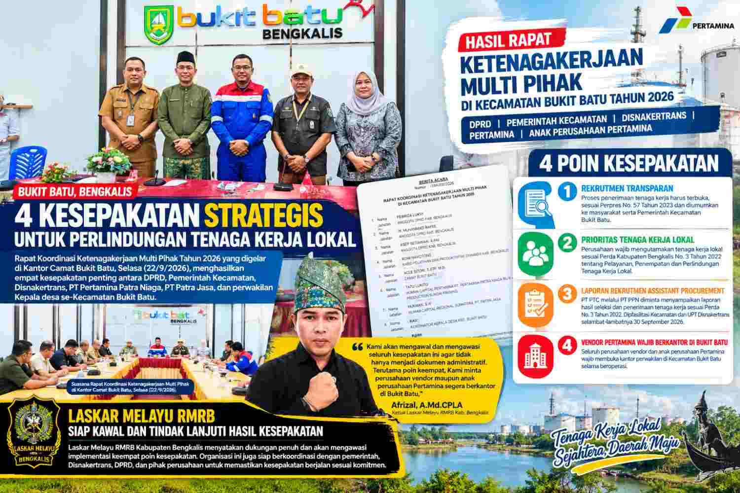 Empat Kesepakatan Strategis Lahir dari Rapat Ketenagakerjaan Multi Pihak Bukit Batu, Laskar Melayu RMRB Siap Kawal Implementasi