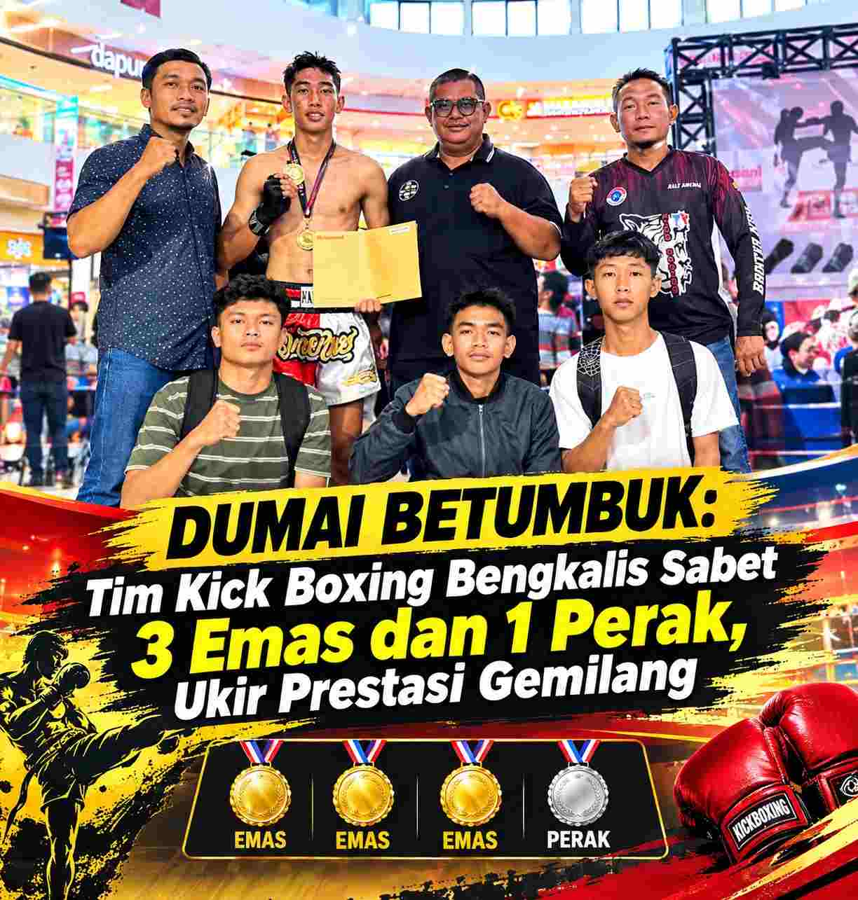 DUMAI BETUMBUK: Tim Kick Boxing Bengkalis Sabet 3 Emas dan 1 Perak, Ukir Prestasi Gemilang