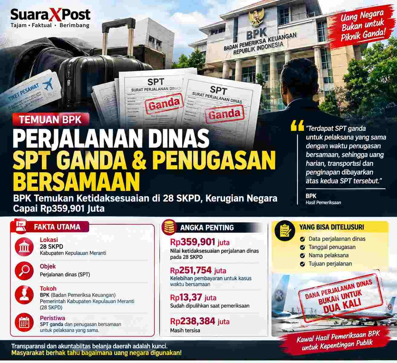 23 SKPD Tersandung SPT Ganda, Rp.238 Juta Belum Kembali ke Kas Daerah