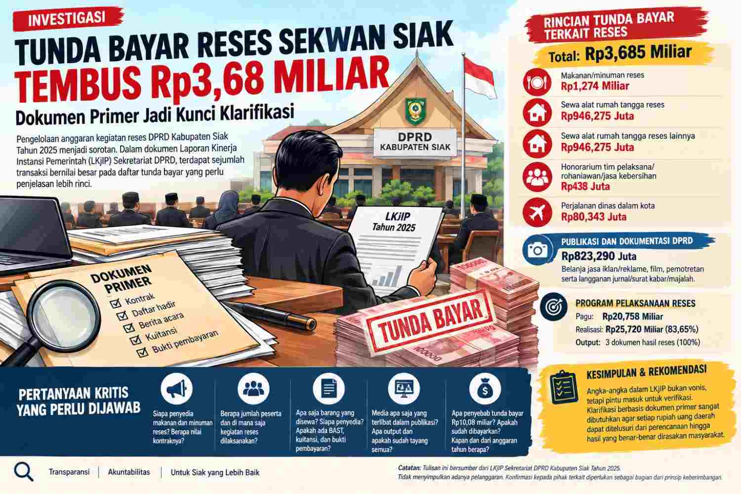 Tunda Bayar Reses Sekwan Siak Tembus Rp3,68 Miliar, Dokumen Primer Jadi Kunci Klarifikasi