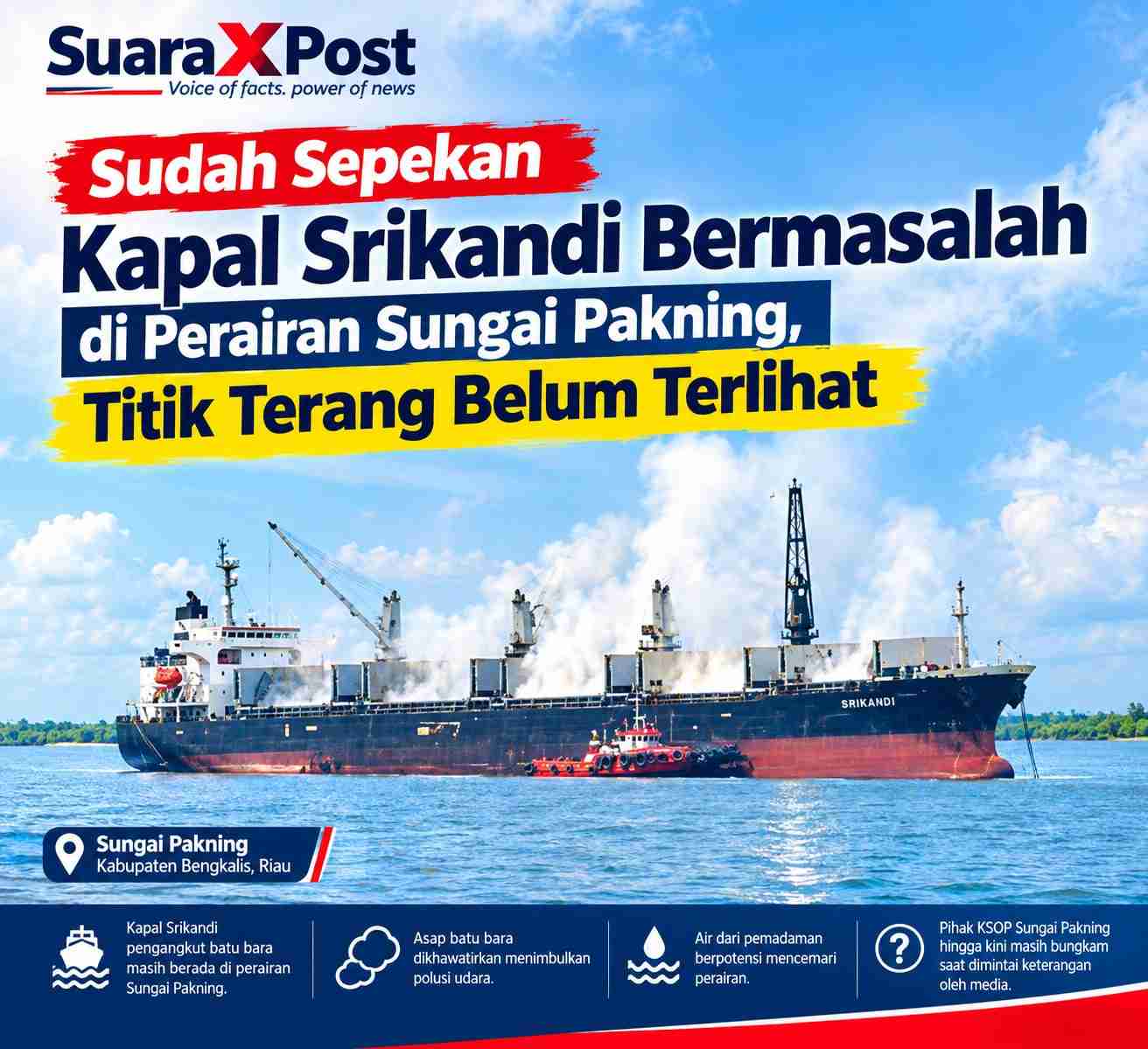 Sudah Sepekan Kapal Srikandi Bermasalah di Perairan Sungai Pakning, Titik Terang Belum Terlihat