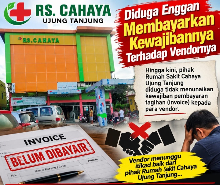 Hampir Setahun Belum Lunas, Vendor Pertanyakan Sisa Tagihan Cleaning Service RS Cahaya Ujung Tanjung.