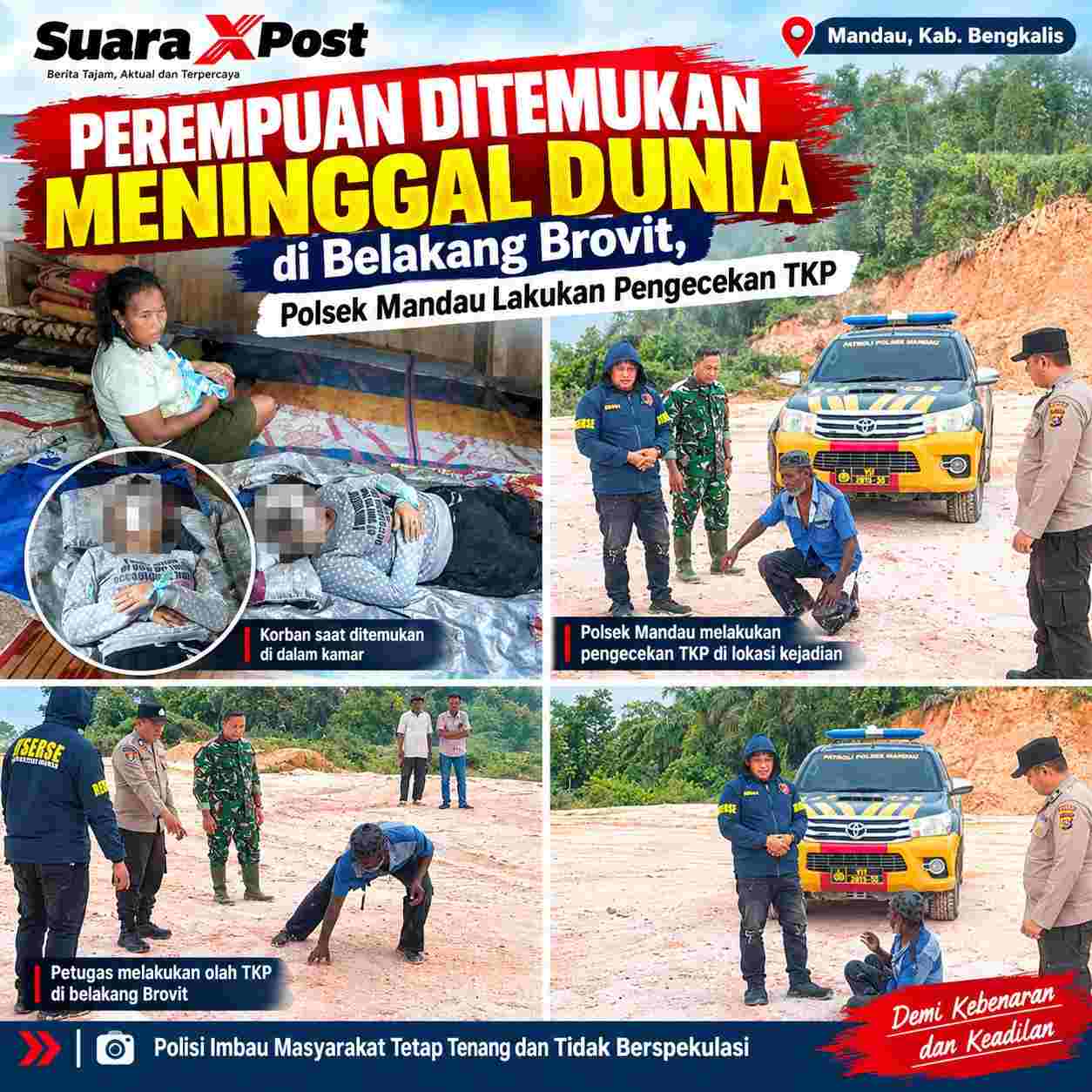 Perempuan Ditemukan Meninggal Dunia di Belakang Brovit, Polsek Mandau Lakukan Pengecekan TKP