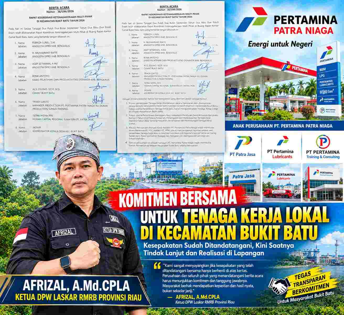 Batas Waktu 30 September Terlewati, Ketua Laskar RMRB Riau Pertanyakan Tindak Lanjut Kesepakatan Ketenagakerjaan Bukit Batu