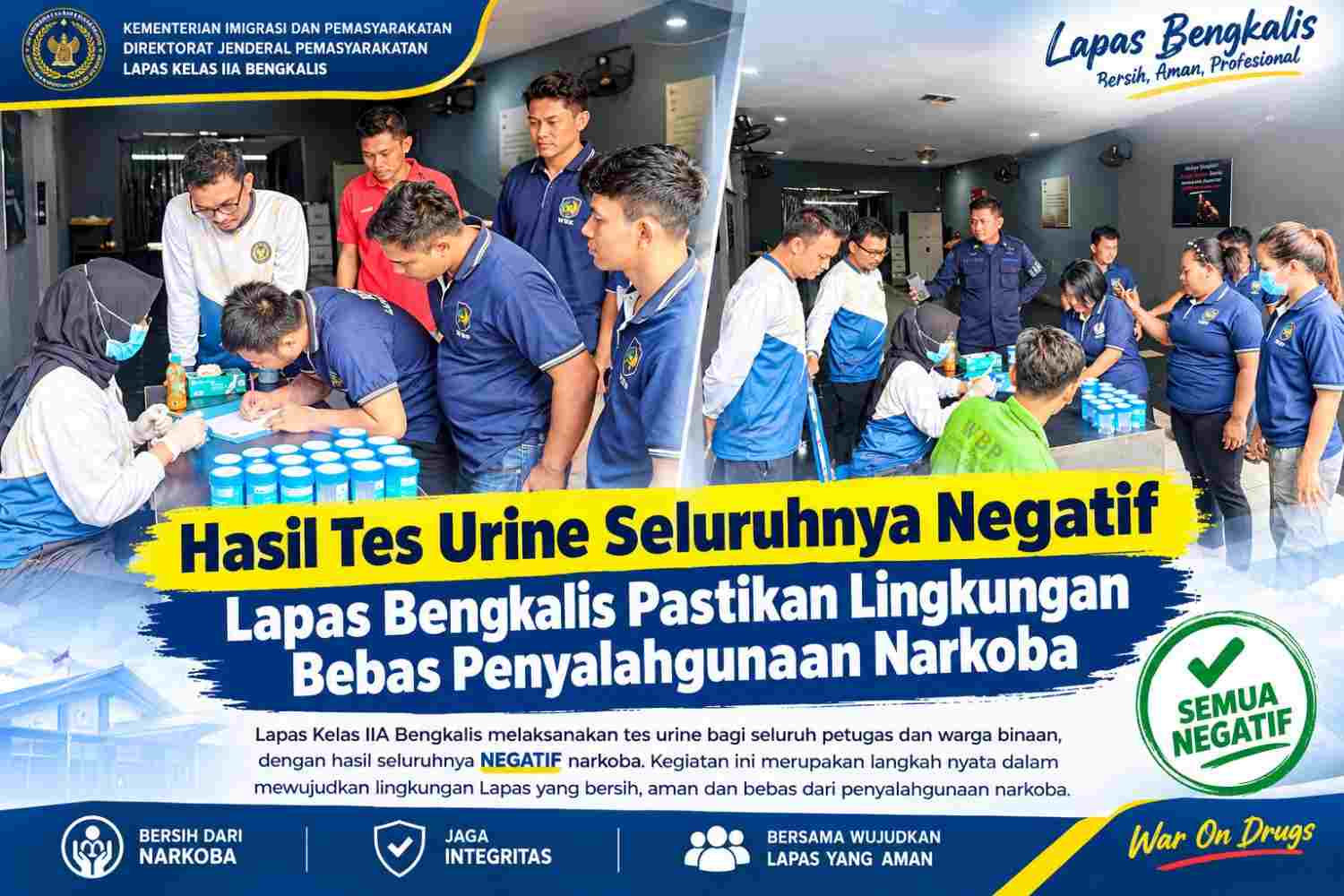 Hasil Tes Urine Seluruhnya Negatif, Lapas Bengkalis Pastikan Lingkungan Bebas Penyalahgunaan Narkoba