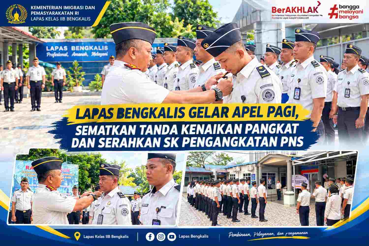 Lapas Bengkalis Gelar Apel Pagi, Sematkan Tanda Kenaikan Pangkat dan Serahkan SK Pengangkatan PNS