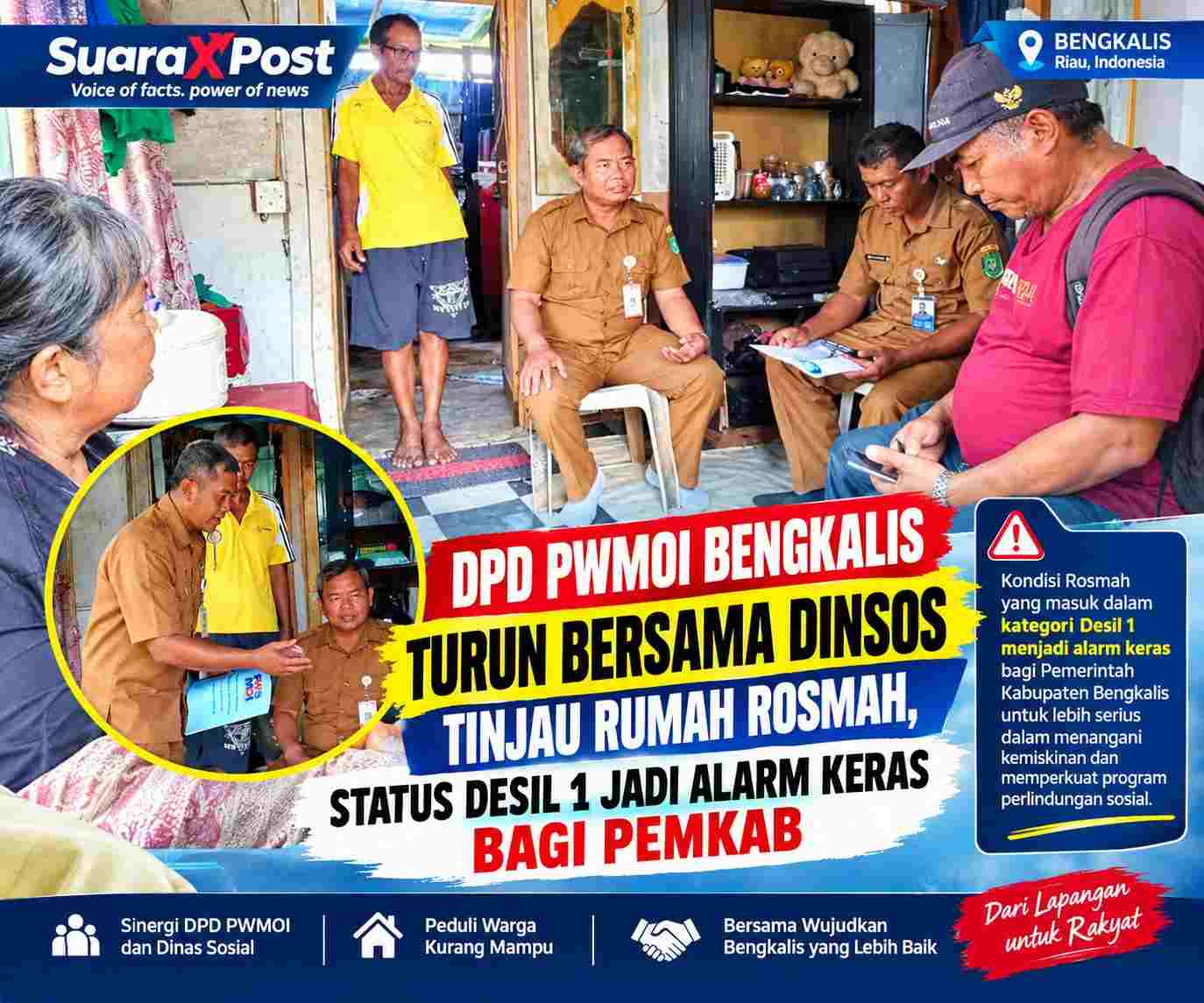 DPD PWMOI Bengkalis Turun Bersama Dinsos Tinjau Rumah Rosmah, Status Desil 1 Jadi Alarm Keras bagi Pemkab