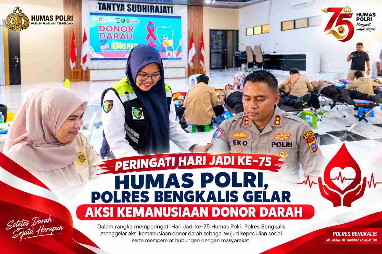 Peringati Hari Jadi Ke-75 Humas Polri, Polres Bengkalis Gelar Aksi Kemanusiaan Donor Darah
