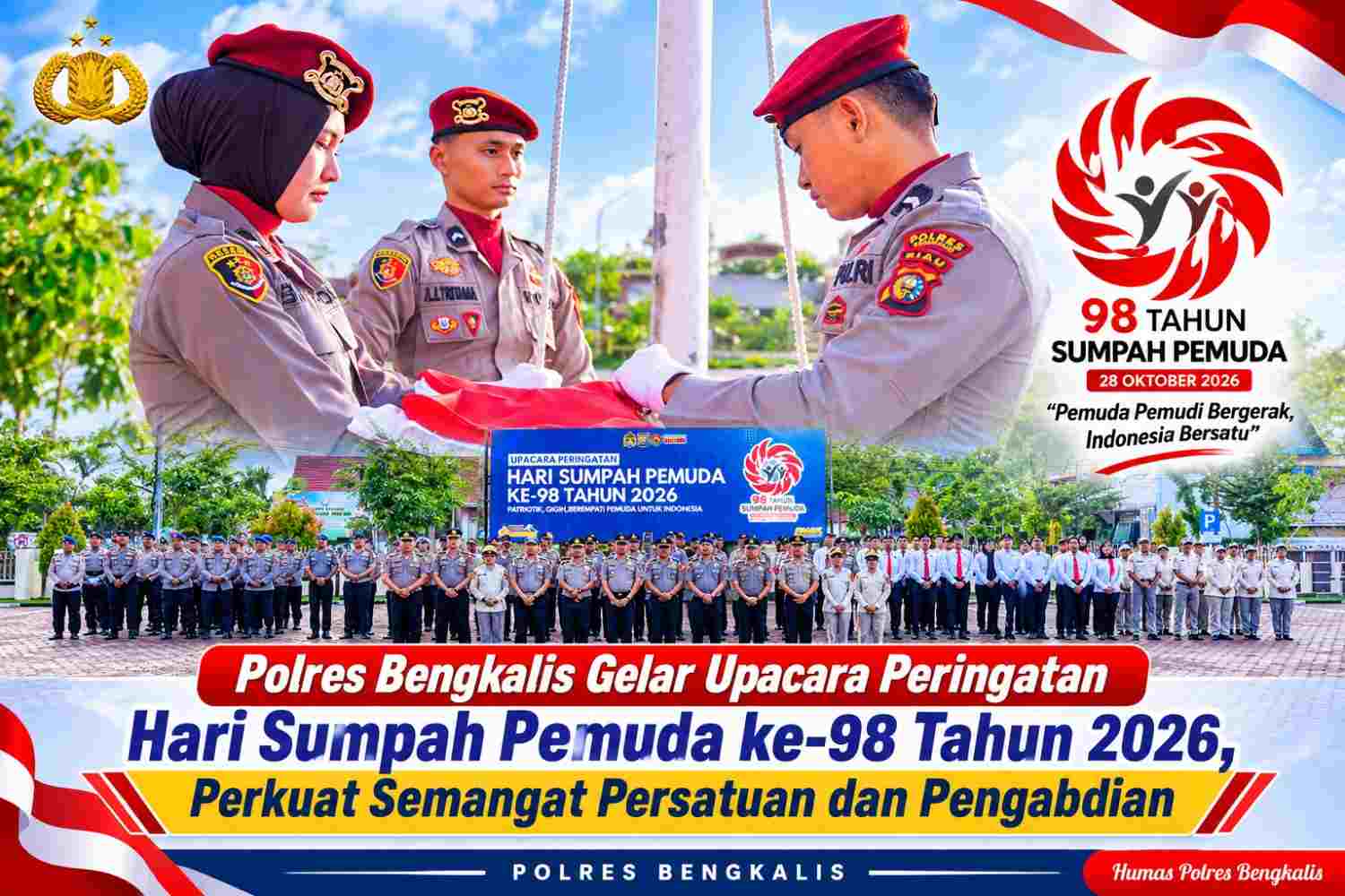 Polres Bengkalis Gelar Upacara Peringatan Hari Sumpah Pemuda ke-98 Tahun 2026, Perkuat Semangat Persatuan dan Pengabdian