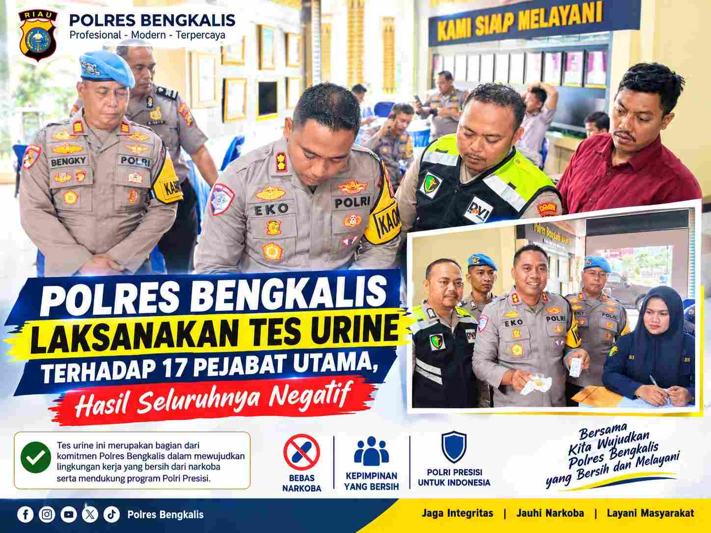 Polres Bengkalis Laksanakan Tes Urine terhadap 17 Pejabat Utama, Hasil Seluruhnya Negatif